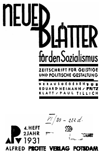 Titel Neue Bltter fr den Sozialismus